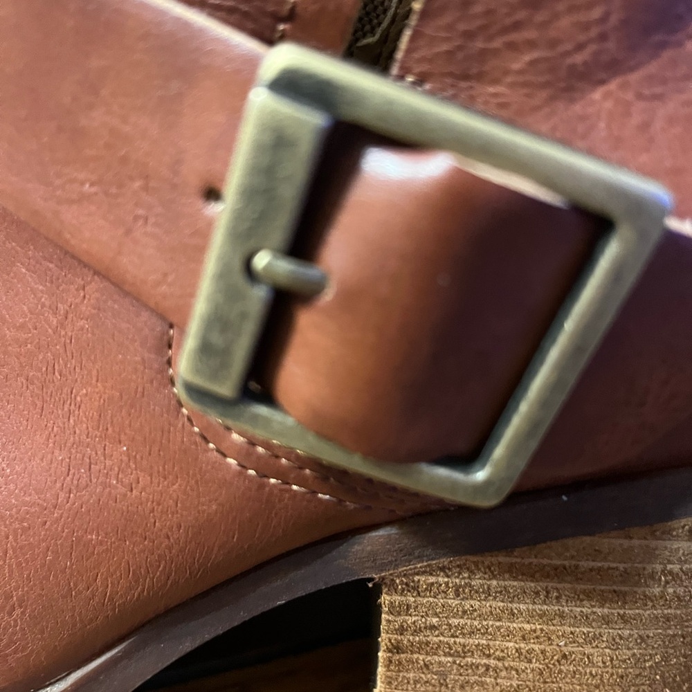 Korks Tan Cognac “Kari Block” Faux Leather Ankle Booties 3” Heel Size 8.5M - Picture 8 of 10